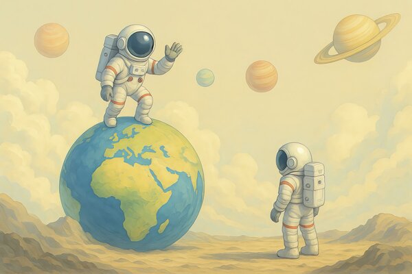 Fototapeta Dva astronauti stojící na planetě, Vesmírné fototapety, Populární fototapety, w03980 - Tapeko.co.cz