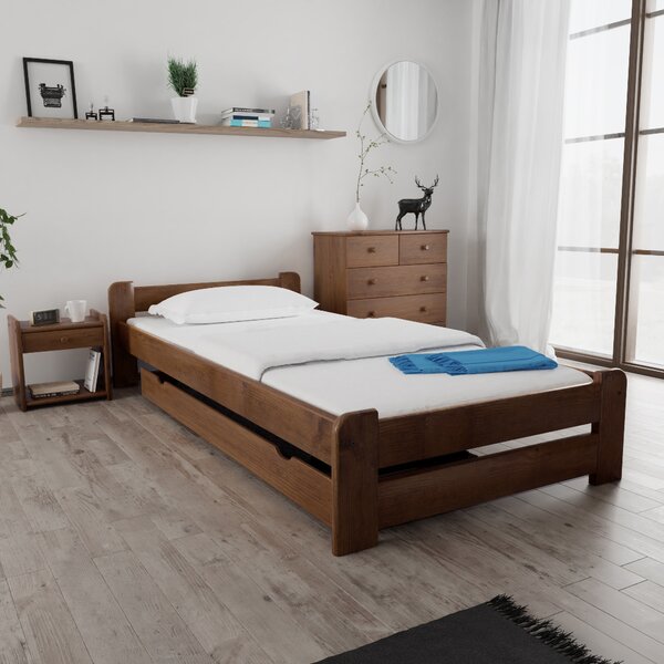 Postel Emily 80 x 200 cm, dub s lamelovým roštem a matrací Deluxe 10 cm