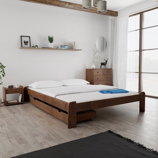 Postel ADA 140 x 200 cm, dub s lamelovým roštem a matrací Deluxe 10 cm