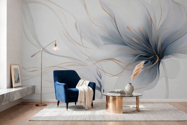 Fototapety Abstraktní modrý květ s plynulými liniemi ve stylu Fluid Art, Fototapety abstraktní, w05428 : uwalls.cz
