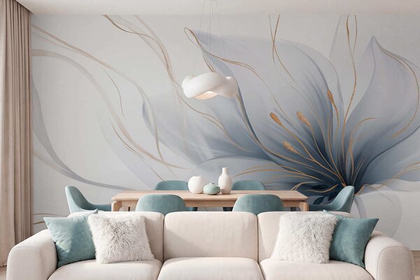 Fototapety Abstraktní modrý květ s plynulými liniemi ve stylu Fluid Art, Fototapety abstraktní, w05428 : uwalls.cz