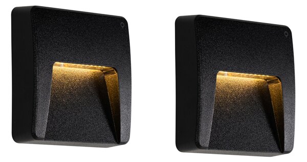 Sada 2 černých čtvercových venkovních nástěnných svítidel vč. LED IP65 - Gem