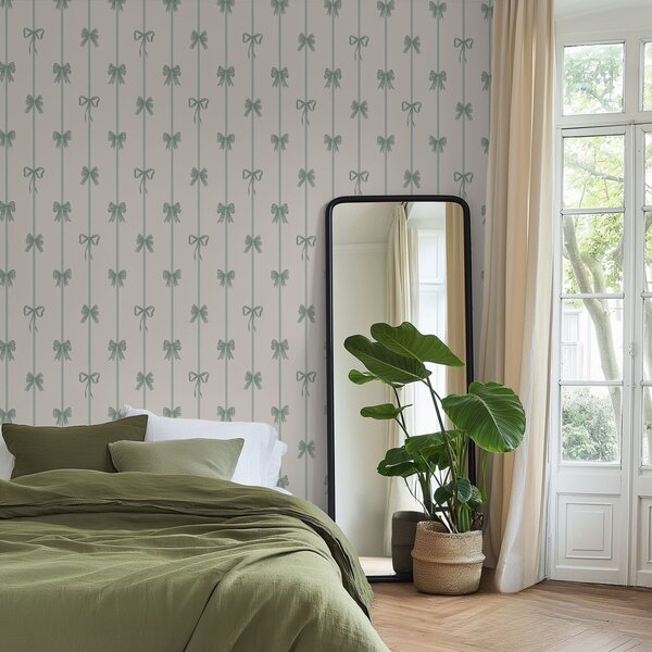 Tapety Zelené mašle se stužkami na béžovém pozadí, Tapety geometrie, Tapety pruhy, a01074v1 : uwalls.cz