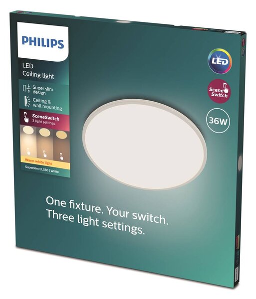 Philips SuperSlim LED IP44 Ø 24,5 cm 4 000 K bílá, stmívatelný, Bílá / opál, Koupelna, kov
