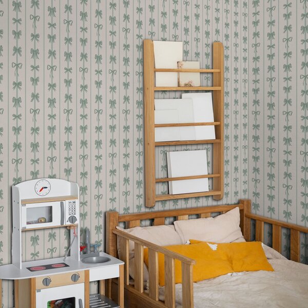 Tapety Zelené mašle v pruzích na béžovém pozadí, Tapety dětské, Tapety pro dívku, a01075v1 : uwalls.cz