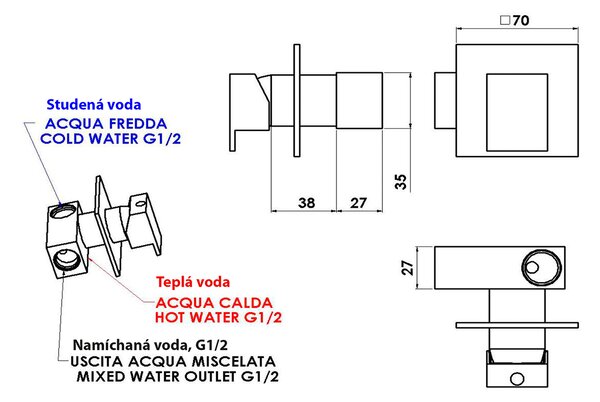 Sapho Sapho, LATUS podomítková baterie s bidetovou sprškou Latus, hranatá, 1102-40-01