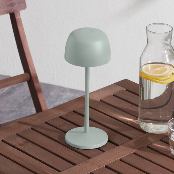 Lindby LED dobíjecí stolní lampa Arietty, zelená, hliník, Ø 10,5 cm