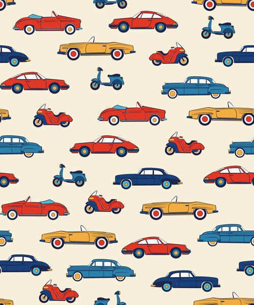 Tapety Zářivé retro automobily a skútry na světlém pozadí, Tapety vintage, a01172v1 : uwalls.cz