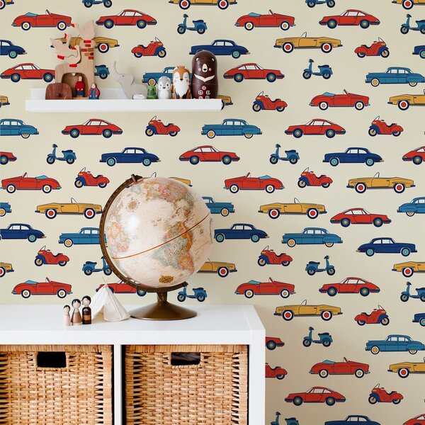 Tapety Zářivé retro automobily a skútry na světlém pozadí, Tapety vintage, a01172v1 : uwalls.cz