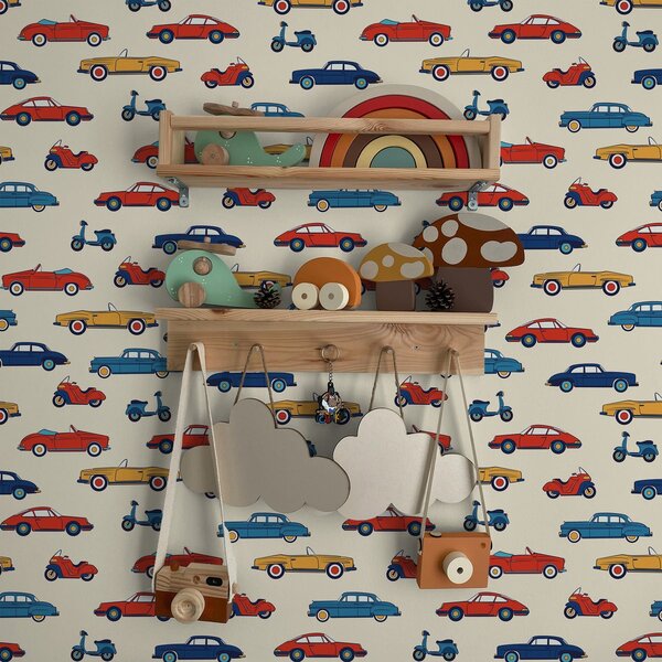 Tapety Zářivé retro automobily a skútry na světlém pozadí, Tapety vintage, a01172v1 : uwalls.cz