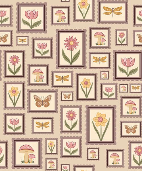 Tapety Rámované ilustrace v teplých béžových tónech, Tapety květiny, a01176v2 : uwalls.cz