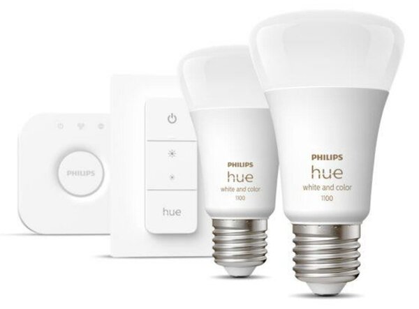 Philips HUE sada Bridge + 2x WACA LED žárovka E27 A60 9W 1100lm 2000-6500K RGB IP20 + ovladač