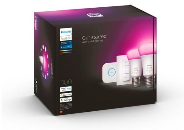 Philips HUE sada Bridge + 2x WACA LED žárovka E27 A60 9W 1100lm 2000-6500K RGB IP20 + ovladač