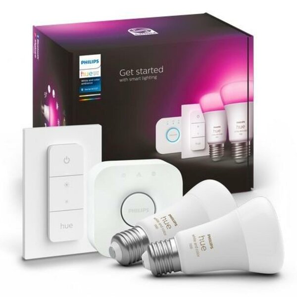 Philips HUE sada Bridge + 2x WACA LED žárovka E27 A60 9W 1100lm 2000-6500K RGB IP20 + ovladač