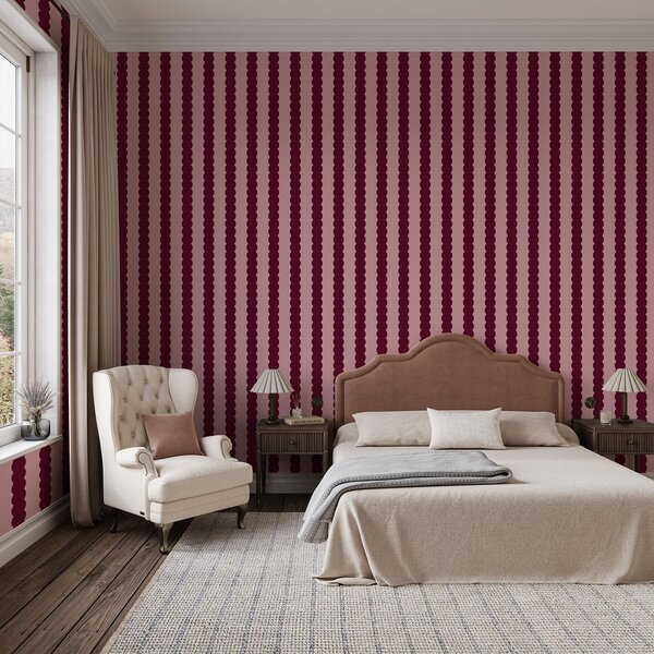 Tapety Vlnitý vzor v barvě burgundské červené ve stylu minimalismu, Tapety geometrie, Tapety pruhy, a01182v5 : uwalls.cz