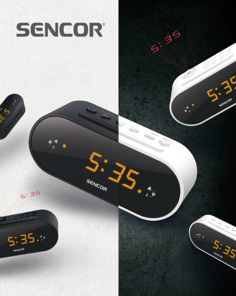 Sencor - Radiobudík s LED displejem a projektorem 5W/230V 1xCR2032 černá