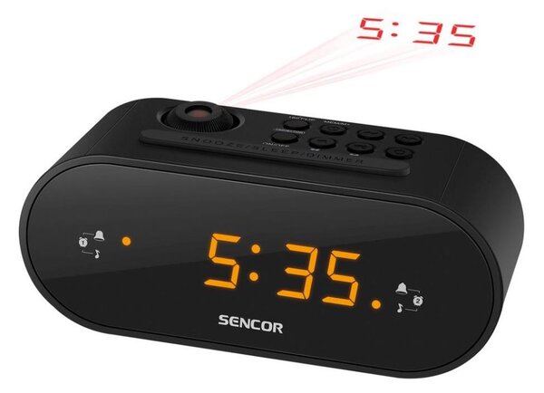 Sencor - Radiobudík s LED displejem a projektorem 5W/230V 1xCR2032 černá