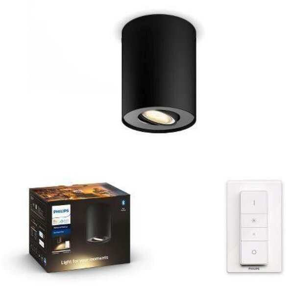 PHILIPS HUE Hue White Ambiance Stropní bodové svítidlo Philips Pillar BT 8719514338449 LED GU10 1x5W 350lm 2200-6500K 230V, černé s dálkovým ovladačem a Bluetooth