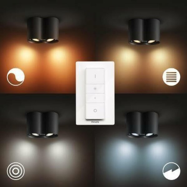 PHILIPS HUE Hue White Ambiance Stropní bodové svítidlo Philips Pillar BT 8719514338425 LED GU10 2x5W 2x350lm 2200-6500K 230V, černé s dálkovým ovladačem a Bluetooth