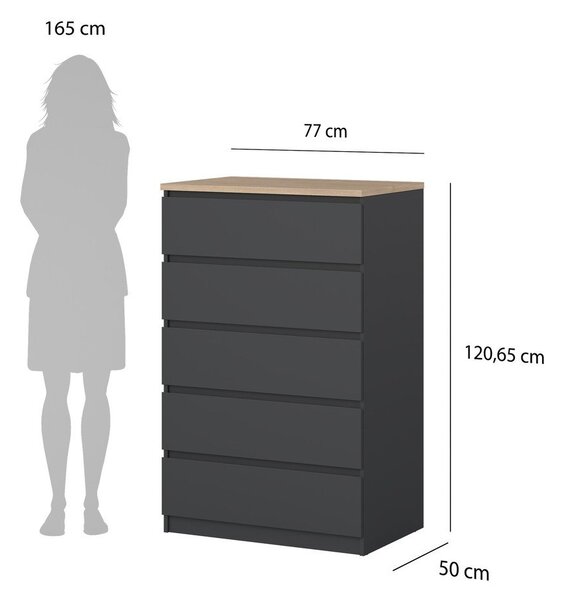 Tmavě šedá komoda 77x121x50 cm Naia – Tvilum