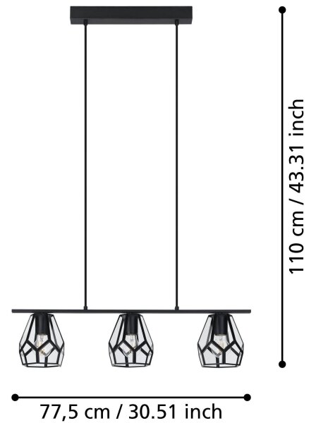 Eglo 43644 - LED Lustr na lanku MARDYKE 3xE27/40W/230V