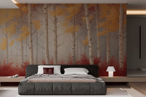 Fototapety Podzim v mlze, Fototapety les, Fototapety břízy, w05577 : uwalls.cz