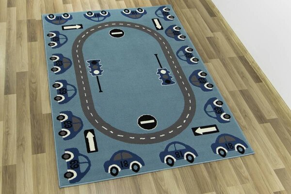 Associated Weavers Dětský kusový koberec KIDS 531825/94922 Auta šedý / modrý Rozměr: 120x170 cm
