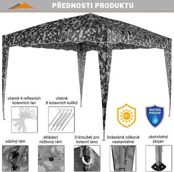 Instent zahradní párty stan - 3 x 3 m, urban + 4 bočnice