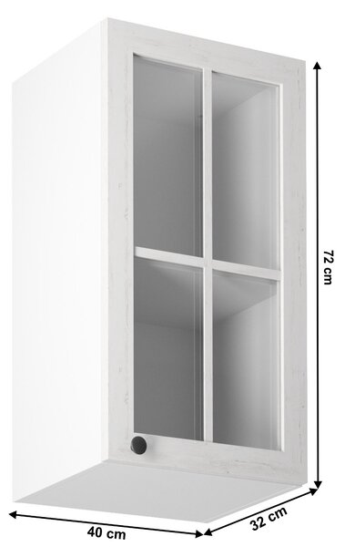 KONDELA Horní skříňka se sklem G40S, pravá, bílá / sosna andersen, PROVANCE