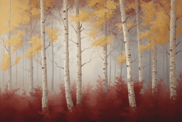 Fototapety Podzim v mlze, Fototapety les, Fototapety břízy, w05577 : uwalls.cz