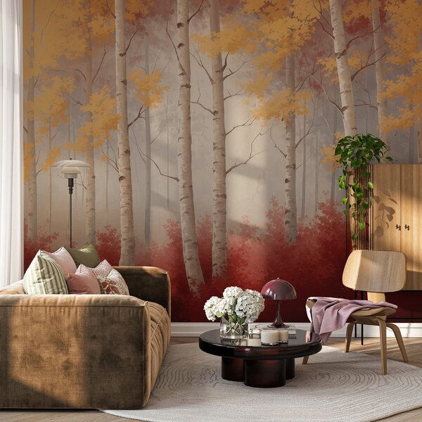 Fototapety Podzim v mlze, Fototapety les, Fototapety břízy, w05577 : uwalls.cz
