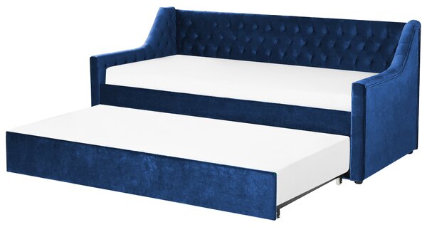Rozkládací sametová postel 9 x 200 cm modrá MONTARGIS