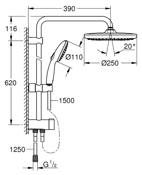 Grohe Vitalio Start System sprchová sada na stěnu s dešťovou sprchou černá 266802431