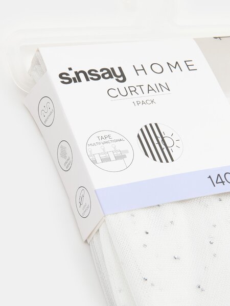 Sinsay - Poloprůhledná záclona na řasící pásce s kamínky - bílá