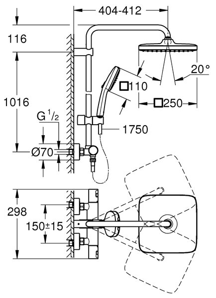Grohe Vitalio Comfort sprchová sada na stěnu s termostatem s dešťovou sprchou černá 266962431