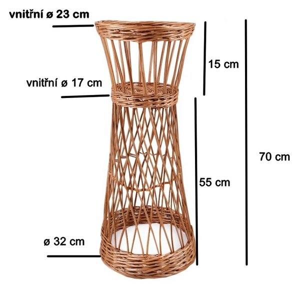 Proutěný stojan na květiny 70 cm