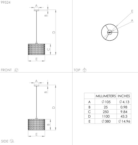 Eglo 99524 - Lustr na lanku MARASALES 1xE27/40W/230V pr. 38 cm