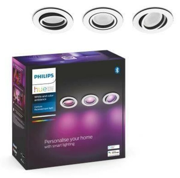PHILIPS HUE Hue Bluetooth LED White and Color Ambiance set 3ks Zapuštěných bodových svítidel Philips Centura 8719514342880 GU10 3x5,7W 3x350lm 2000-6500K RGB IP20 bílé, stmívatelné