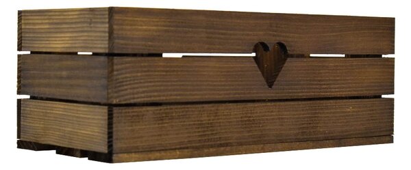 Dřevěný truhlík hnědý srdce 40 cm