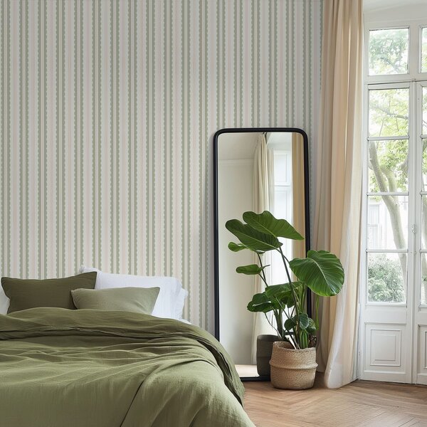 Tapety Světle zelené vlnovky s oranžovými tečkami, Tapety geometrie, Tapety pruhy, a01185v3 : uwalls.cz
