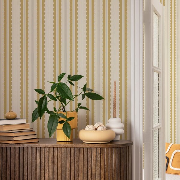 Tapety Žluté vlnovité pruhy se šedomodrými tečkami, Tapety geometrie, Tapety pruhy, a01185v4 : uwalls.cz