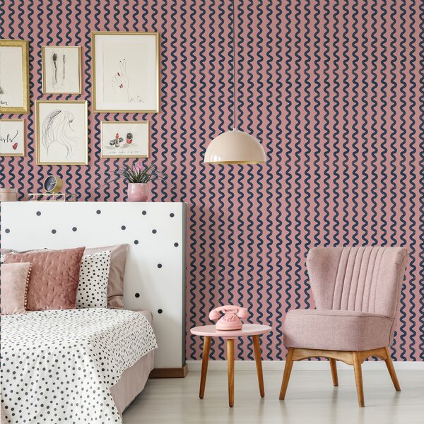 Tapety Vlnitý tmavě modrý vzor na růžovém pozadí, Tapety abstraktní, a01187 : uwalls.cz