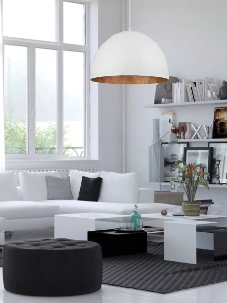 Lustr na lanku DIAMENT 1xE27/60W/230V pr. 35 cm bílá/měděná