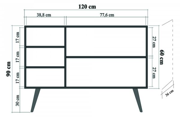 Hanah Home Komoda Kikos 120 cm dub sonoma/tmavě hnědá