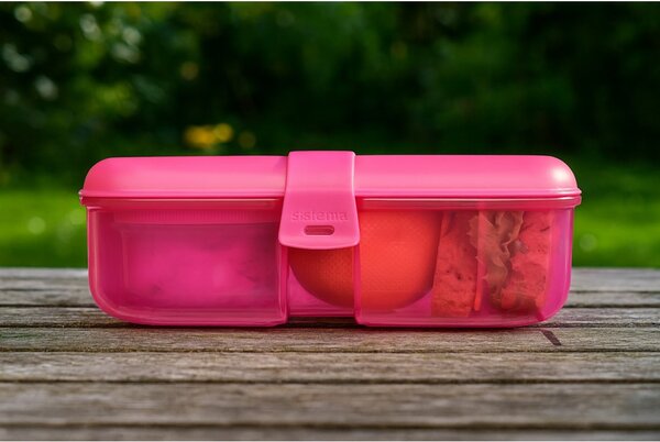 Sistema Dělený svačinový box Lunch Ribbon s nádobou na jogurt 1,1 l, růžová