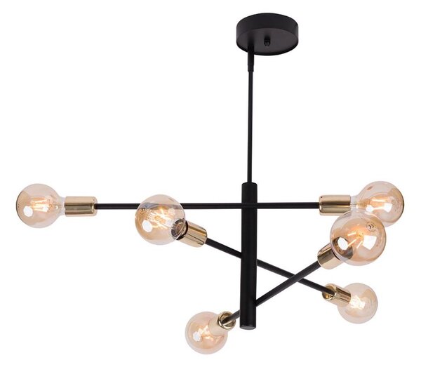 Lustr na tyči ONYX 6xE27/60W/230V černá/zlatá