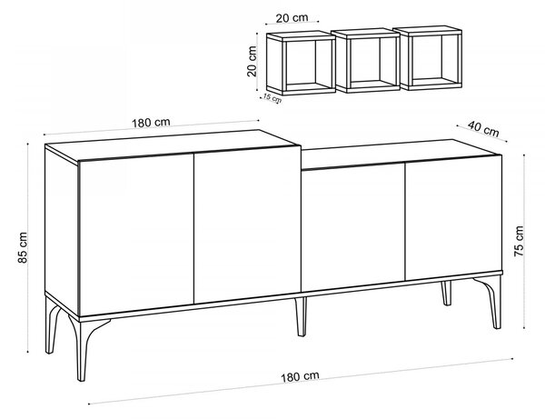 Hanah Home Komoda Magne se 3 policemi 180 cm safírový dub