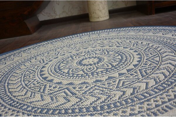 Balta Kulatý koberec Sisal FLAT 48695/591 modrý Rozměr: průměr 120 cm