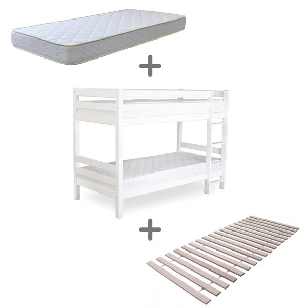 Patrová postel LENNY V140 - buk bílá + 2x matrace ELASTIK + 2x rošt