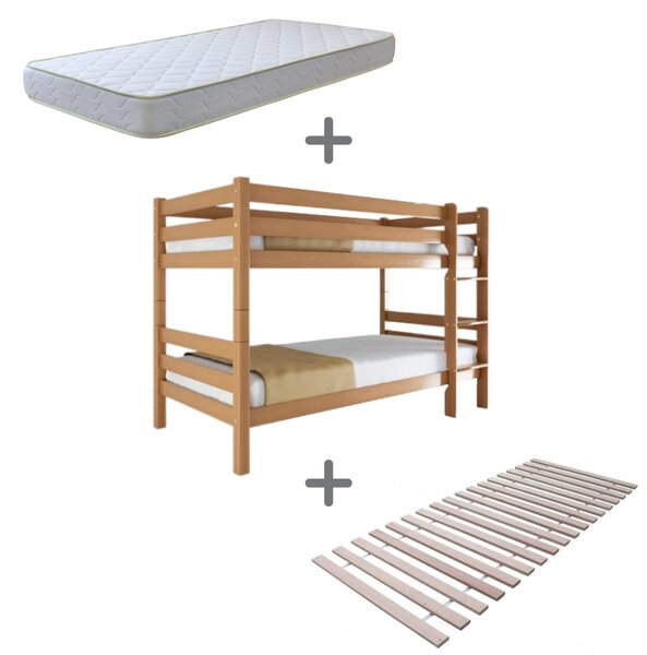 Patrová postel LENNY V140 - buk natur + 2x matrace ELASTIK + 2x rošt